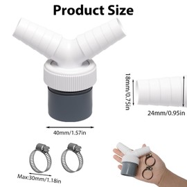 Washing Machine Drain Adapter Waste Splitter 2 Way Y Splitter for Pipe Thickened Diameter Connector 40 mm Input Diameter 18mm-24mm/0.71"-0.95" with Hose Clamp for Dishwasher Tumble Washing Machine