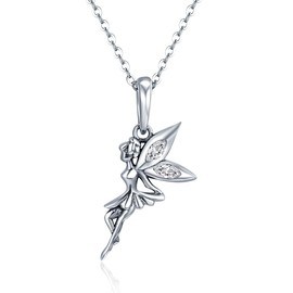 NewL 925 Sterling Silver Sterling Silver Cubic Zirconia Flower Fairy Pendant Necklace, Sterling Silver, Cubic Zirconia