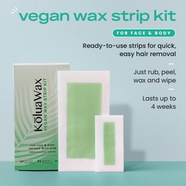KoluaWax Vegan Wax Strips for Hair Removal - Easy to Use, Non-Irritating, Mess-Free Waxing Kit - 40 Body Strips, 24 Face Strips, 4 Post-Wax Soothing Wipes - Eyebrow, Body, Facial, Leg Strip for Women