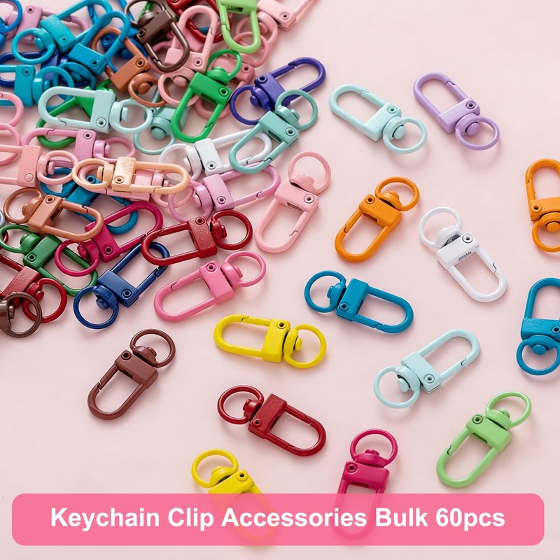 60PCS Multicolor Lobster Claw Clasps, Swivel Keychain Clip Accessories, Bulk