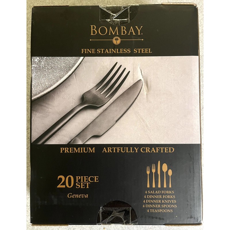 Bombay GENEVA 20 pc Fine Stainless Steel Black Flatware Set