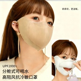 Fall/Winter Washable Thermal Mask with Drinking Access Women's Beige Mask 20ea