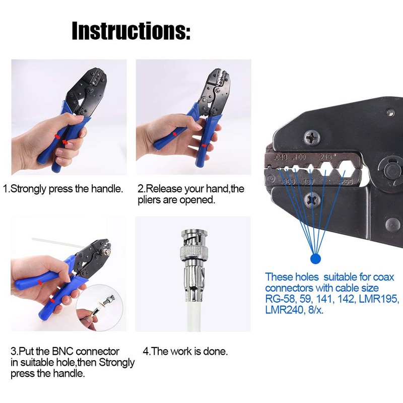 Glarks Coaxial Cable Tool Set, Coax RF Connector Crimping Tool