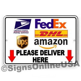 Custom Signs Delivery Instructions Please Deliver Here Sign METAL Leave Packages decal SI087 - Decal 4" x 6"