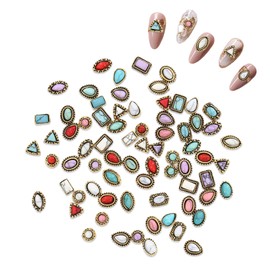 72Pcs Western Nail Charms, 3D Turquoise Daisy Nails Art, Vintage Cowboy Nail Charms for Nails Women Valentines Wedding Prom Decorations