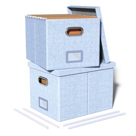 2 Pack File Storage Organizer, Filing Box, Portable File Box with Lid, Fit for Letter/Legal File Folder Storage, Document Organizer, Sky-blue