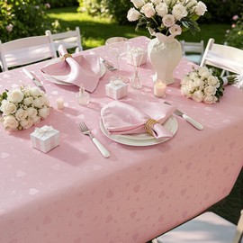 SASTYBALE Tablecloth Rectangle, Pink Wedding Table Cloth Love Heart Jacquard Waterproof Table Cover for Daily Party Anniversary Dinner (52"x70")