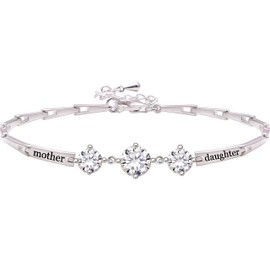 ALOV Jewelry Sterling Silver "mother daughter" Cubic Zirconia Bracelet