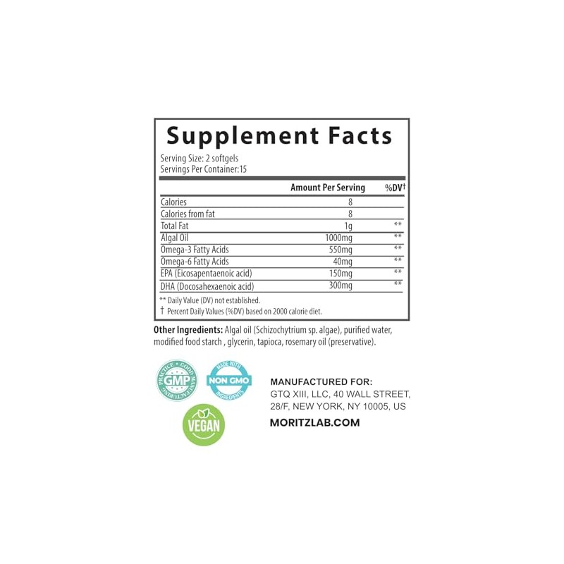 Vegan Omega 3 DHA & EPA Supplement - Algae Omega-3