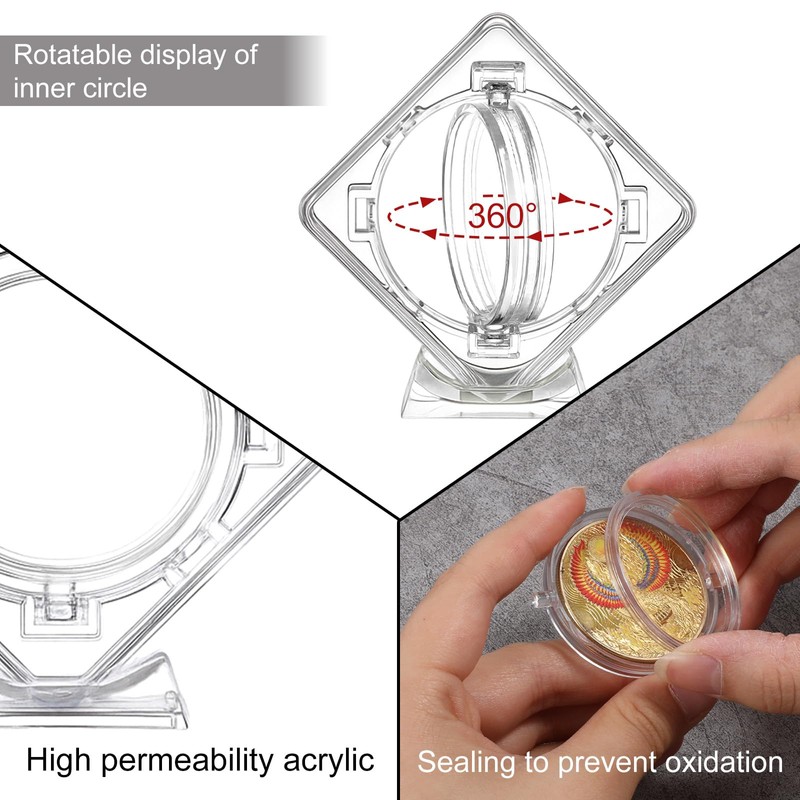 4 Pcs Coin Display Case Stand for Collectors 3D Acrylic