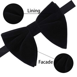 AUSKY Men Pre-Tied Oversized Velvet Bow Tie Pocket Square Cufflinks Set (black)