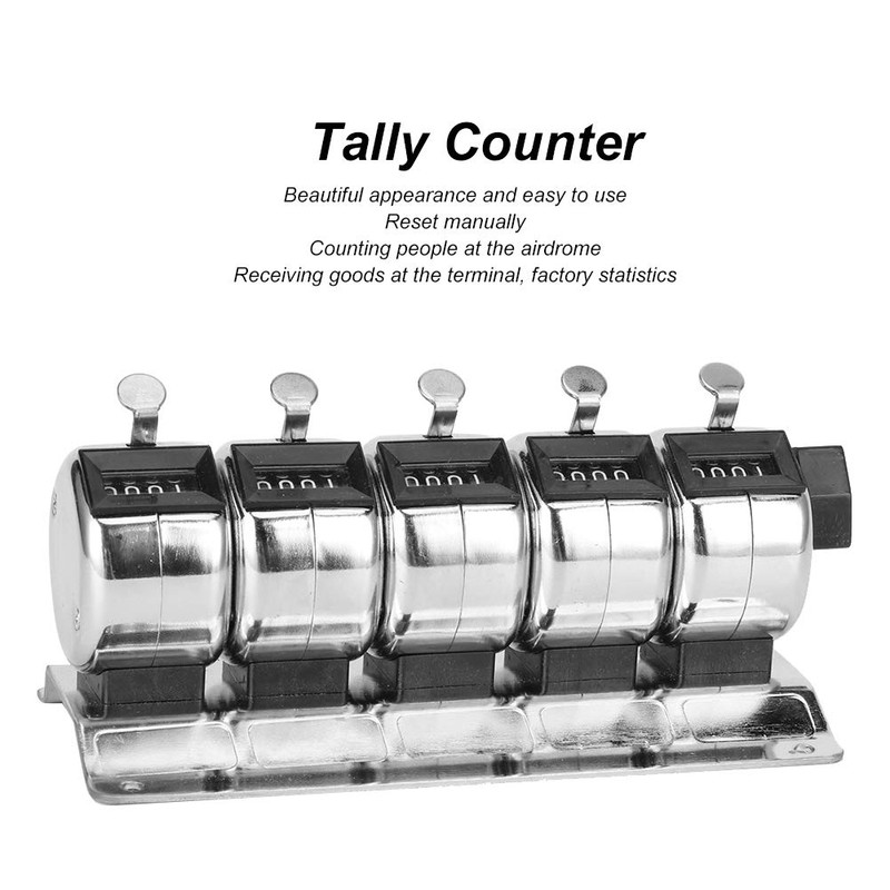 Stainless Steel Mechanical Counter 4‑Digit 5 Units Hand Tally Mechanical