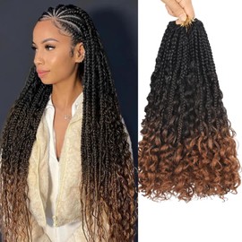 Goddess Box Braids Crochet Hair 14inch 112 Stands Boho Crochet Box Braids with Curly Ends 8 Packs Boho Box Braids Crochet Hair for Black Women Pre Looped Boho Box Braids Crochet Hair Extensions