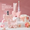 Teenyyou 4 Pcs Pink Bathroom Accessories Set, Bow Toothbrush Holder