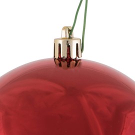 Vickerman 4" Red Shiny Ball Christmas Ornament, Shatterproof UV Resistant Plastic, Set of 6 for Christmas Tree Decor - Floral Wire for Reliable Hanging.