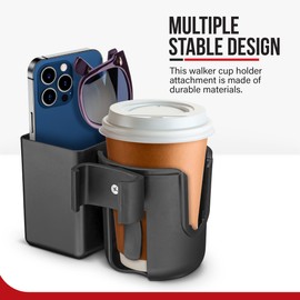 Clip-On Walker Cup Holder with Large Storage Box – Only Designed to be Compatible with Drive Medical ''Nitro'' Rollator Walkers.