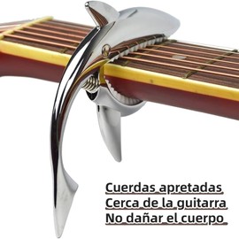 Capotrastes para guitarra, Capo guitarra de aleación de zinc, cejilla guitarra tiburón para guitarra eléctrica, acústica clásica, ukelelele, cejilla de resorte, sin traste de zumbido y duradero-Plata