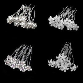 40Pcs Bridal Wedding Hair Pins, BetterJonny Rhinestone Flowers Pearl Hair Clips Accessories U-Shaped Hairpins for Women Girls Wedding Hairstyles