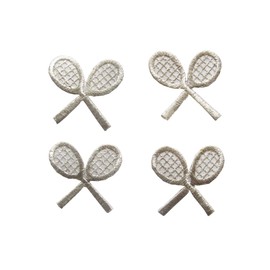 ETDesign #E02359 Lot 4Pcs Small Silver Tennis Racket Sport Embroidery Iron On Applique Patch(Size:1.5" by 1.5")