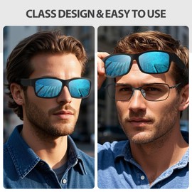 LVIOE Over Glasses Sunglasses for Men Polarised Lens Square Frame Fit Over Glasses UV400 Protection