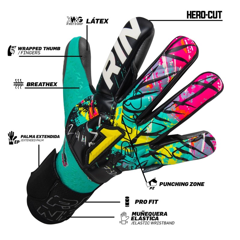 Rinat Guantes de Portero Asimetrik TX Pro (Verde/Rosa, 7)