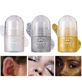 Roll-on Holographic Body Glitter Gel,Dazzling Eyeshadow Highlighter for Face and Body Shimmer Makeup,Holographic Glitter Makeup,Holiday Rave Party Accessory,Multi-Purpose Makeup Glitter Gel(01+07+08)