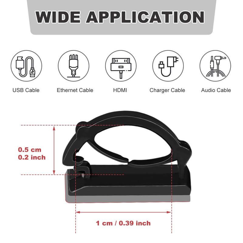 GWHOLE 100Pcs 3m Adhesive Cable Clips Cord Organizer Wire Management
