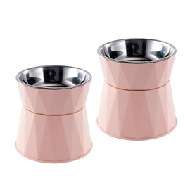 NAHANGPET Elevated Cat Bowls for Food and Water 2Pcs, Raised Cat Food Bowls Beneficial for Digestion, Resonable Height, Whisker-Relief, Easy to Clean, 13oz(Pink)