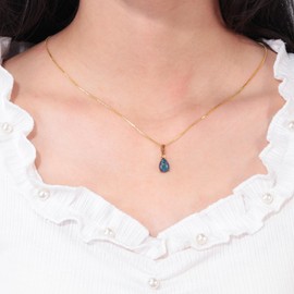CiNily Opal Pendant Necklace for Women Trendy 7x10mm Blue Black Opal Teardrop Pendant Birthstone Necklaces 14K Gold Plated Dainty Simple Gold Chian Necklace