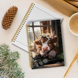 Pugwak Highland Cow Journal Notebook - Western Farmhouse Floral Notebooks College Ruled for Work School, Highland Cow Gifts for Women, Western Office Supplies, Hardcover Spiral Notebook 5.5"x8.3"