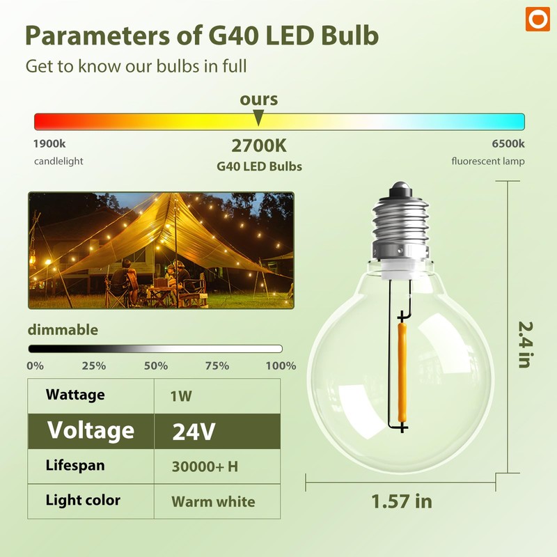 addlon G40 Replacement Bulbs 4-Pack E12 24V Low Voltage Shatterproof