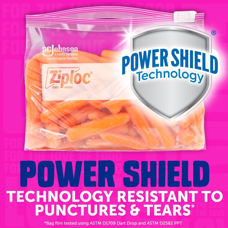 Ziploc Quart Food Storage Slider Bags, Power Shield Technology for