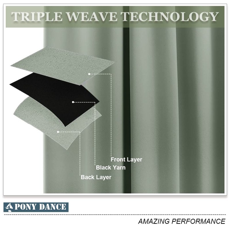 PONY DANCE Sage Green Short Blackout Curtains for Kitchen 45