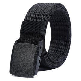 LionVII Men's Nylon Work Belts - Breathable Webbing Canvas Belt with Plastic Buckle, Easy Trim to Fit 27-46" Waist (Black)