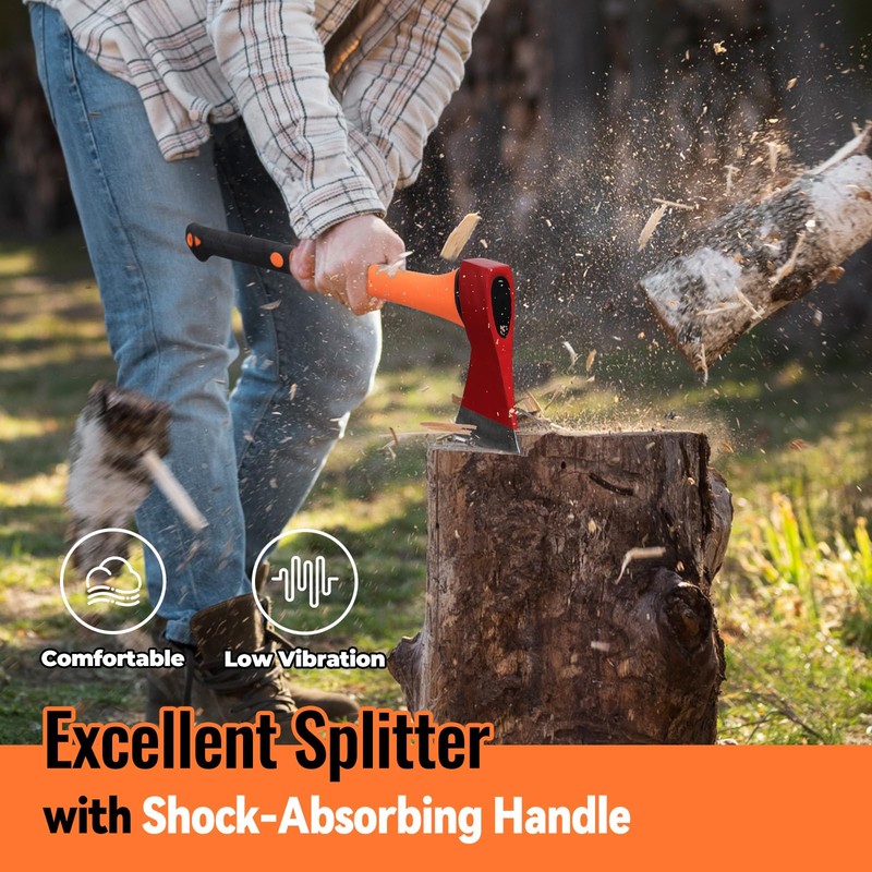 Chopping Axe: 33.5” Hatchet Axe with Shock Absorbing Fiberglass Handle