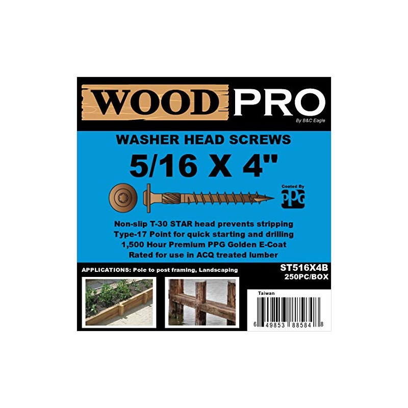 WoodPro Fasteners ST516X4B 5/16-Inch by 4-Inch Length Round Washer Head