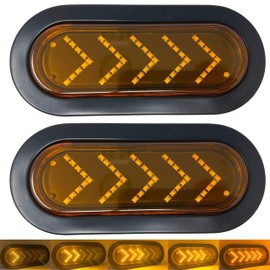 6 Inch Amber 45 LED Sequential Arrow Pointing Turn Trailer Tail Light Oval Semi Truck Park Signal Marker Indicator Lights [IP67] RV DOT Certified Taillight Grommet + Plugs Kit [2 Pack] [3 PIN PLUG]