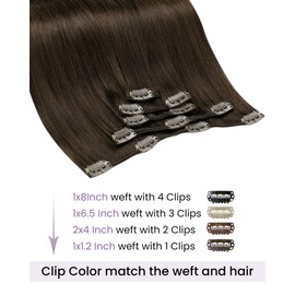 LaaVoo Clip in Hair Extensions Real Human Hair Extensions Clip in Dark Brown Clips Extensions Remy Straight Double Weft 80g 5pcs 14 Inch #4