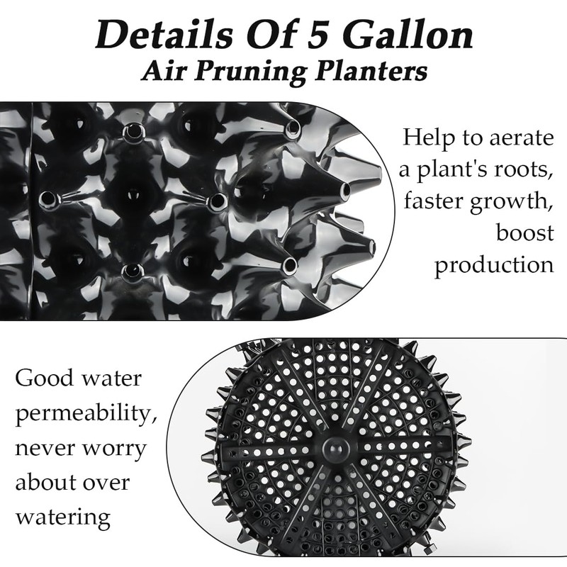 Air Pruning Planters 5 Gallon 6-Pack, Sturdy Plastic Roots Control
