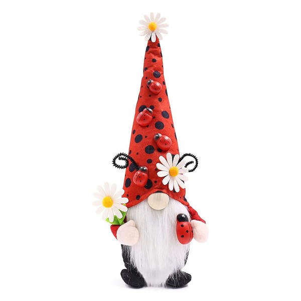 Gwindrise Small Ladybug Gnome Plush, Spring Summer Home Decor, Red