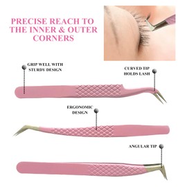 Luwigs Eyelash Extension Tweezers 3pcs Stainless Steel Fiber Tip Tweezers for Eyelash Extension High Precision Professional Tweezers Set Volume Lash Tweezers (Pink)