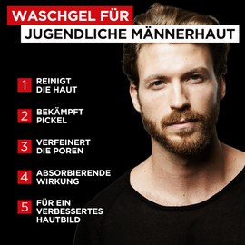L'Oréal Men Expert Waschgel für das Gesicht, Anti-Pickel Gesichtsreinigung für Männer, Mit vulkanischem Mineral und Vitamin B3, Pure Carbon, 1 x 100 ml