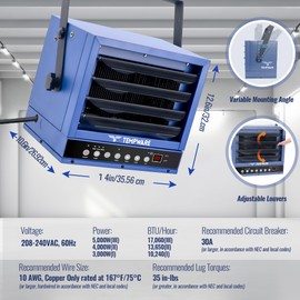 TEMPWARE 5000W Electric Garage Heater, 240V Hardwired Digital Ceiling Mount Fan-Forced Shop Heater with Full-Function Remote and 12-Hour Timer, Ideal for Workshop Warehouse
