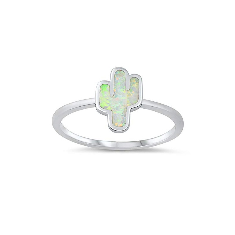 CloseoutWarehouse White Simulated Opal Cactus Ring Sterling Silver Size 5