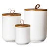 JOJUNO White Ceramic Canister Set with Wooden Lid, 3-Piece Airtight