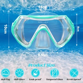 Powmag Children's Diving Goggles, 180° Panorama Swimming Goggles Children, Diving Mask with Nose Cover, HD Anti Fog Anti-Leak Diving Goggles for Boys Girls 4-15 Years (Mint Green)