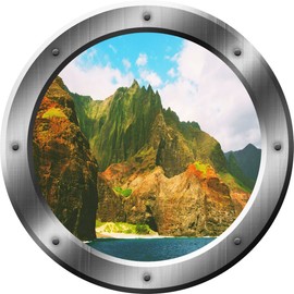 Nature Scene Wall Decal Porthole Window Decal 3D Wall Sticker VWAQ-SP39 (14" Diameter)