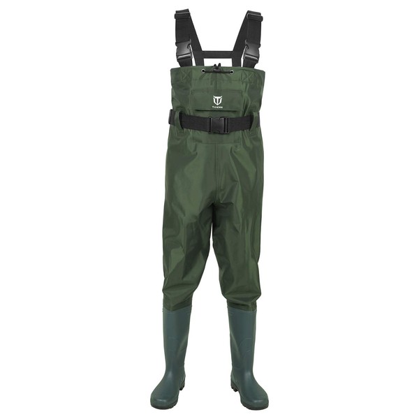 TIDEWE Bootfoot Chest Wader, 2-Ply Nylon/PVC Waterproof Fishing & Hunting Waders with Boot Hanger for Men and Women Green Size 6