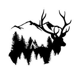 Deer Mountains Camping MKR Decal Vinyl Sticker |Cars Trucks Vans Walls Laptop|Black |5.5 x 4.9 in|MKR1752
