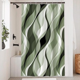 Uiiooazy Shower Curtain, Olive Green, Shower Curtain, Abstract Geometric Pattern, Stripes, Lines, Shower Curtain, Anti-Mould, Waterproof Polyester Fabric Bathroom Curtain with 8 Hooks, for Bathroom,